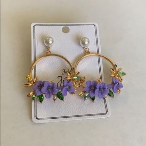 Purple and Pearl Floral Earrings